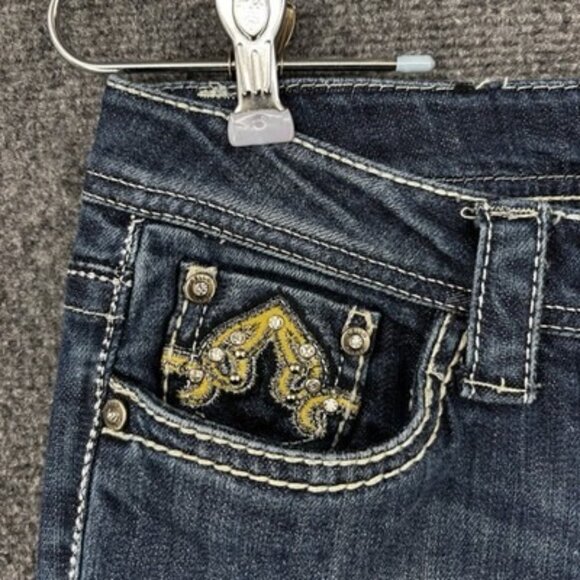 Cello Low Rise Boot Cut Jeans Embroidered Embellished Juniors 9 Y2K Distressed - Picture 8 of 16